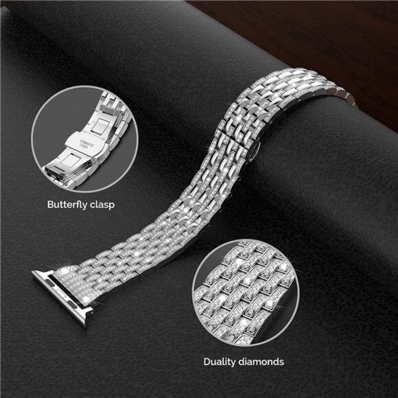 Compatible Apple Watch Band Women 38/40/41/42/44/45/49mm Crystal Rhinestone - Picture 3 of 8